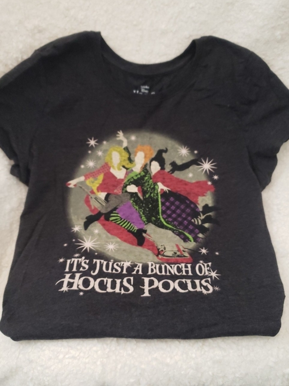 Disney Hocus Pocus Dark GRAY Logo Tee with White Print Size Women's XL